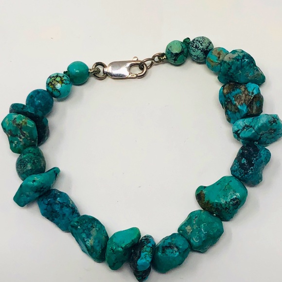 None Jewelry - Turquoise bracelet, no stamp or info, rough cut and gorgeous